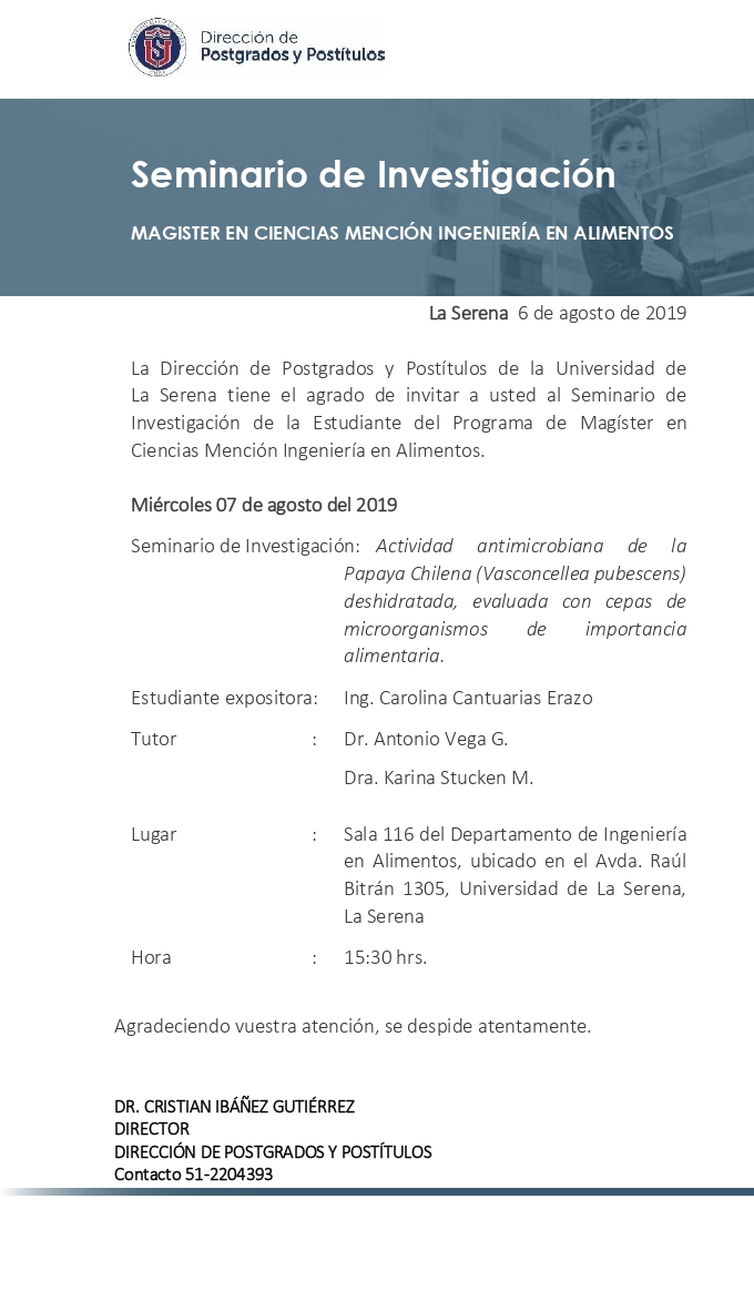 Invitación Seminario Investigación Mag ing alimentos Carolina Cantuarias 