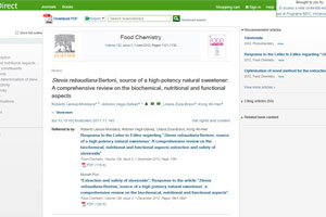 Artículo sobre la stevia se ubica entre los más leídos de la revista Food Chemistry 