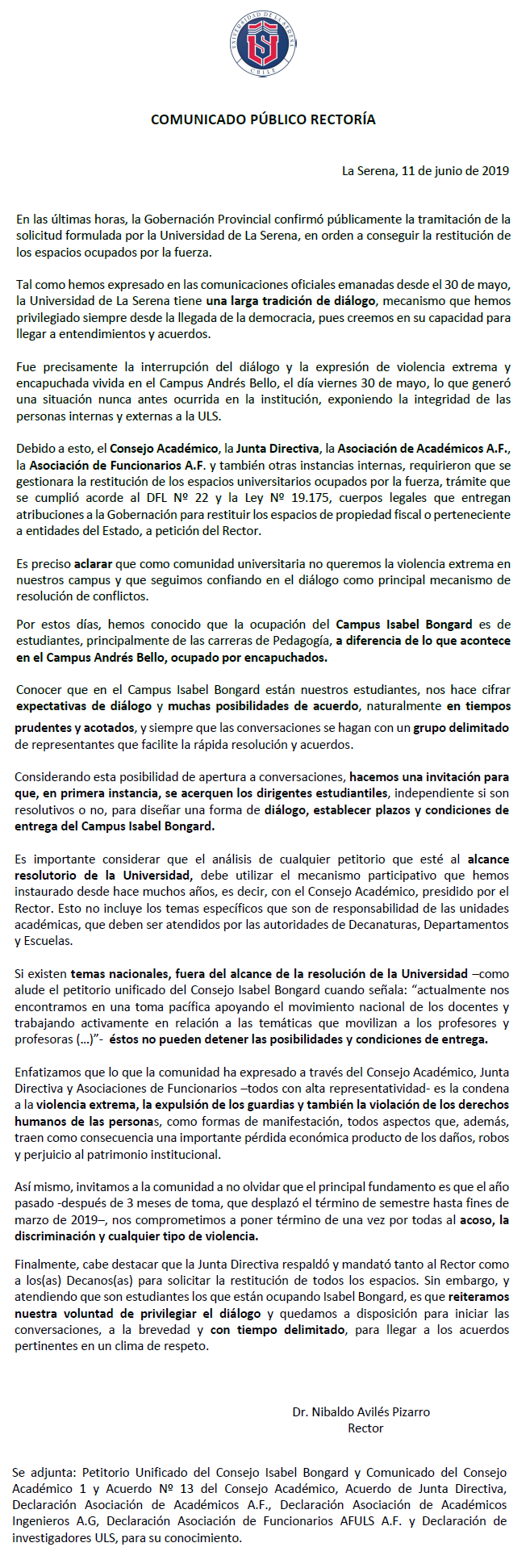 comunicado rectoria 11 junio